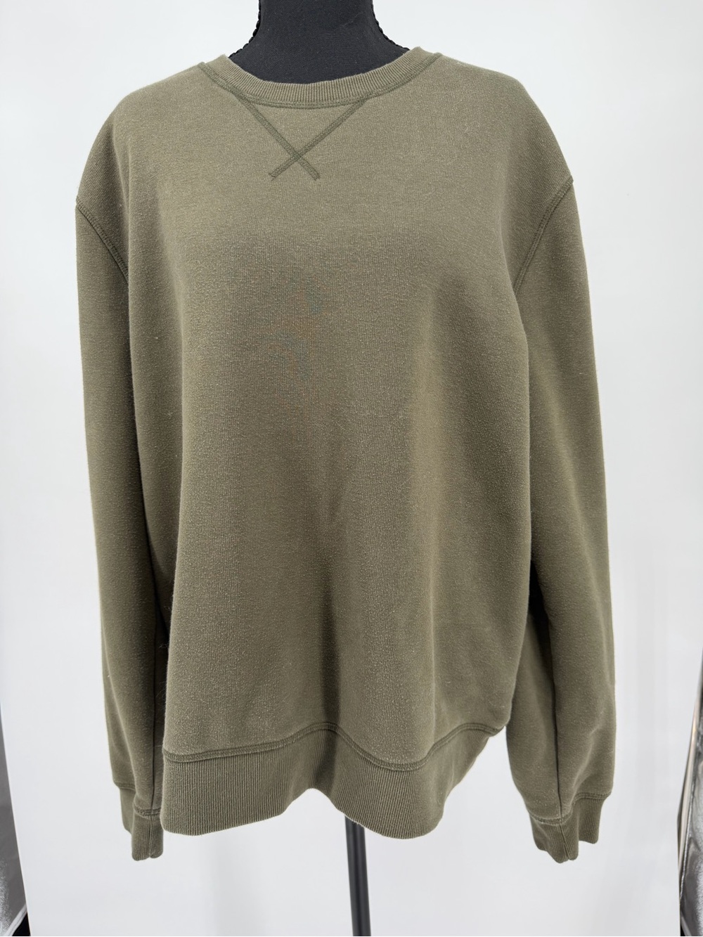 Eddie Bauer Sweatshirt Mens XL Green‎ Good Fleece Lined Crewneck V-Stitch